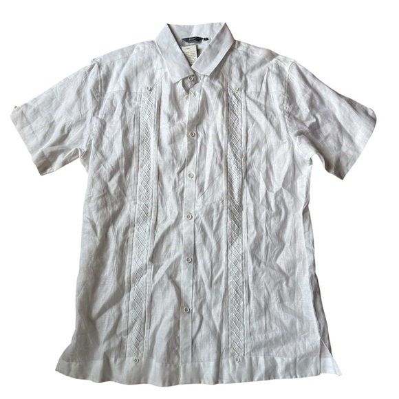 Bohio Breeze Men’s L White 100% Linen Short Sleeve Button Shirt Beach Resort - Picture 2 of 13